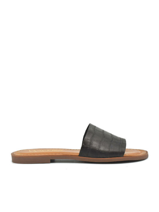 Leather Women's Flat Sandals in Black Color