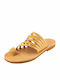 Leather Women's Flat Sandals in Beige Color