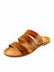 Leather Women's Flat Sandals in Brown Color
