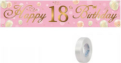 Banner impermeabil pentru a 18-a aniversare 40cm X 180cm roz-auriu Banner impermeabil pentru a 18-a aniversare 40cm X 180cm roz-auriu