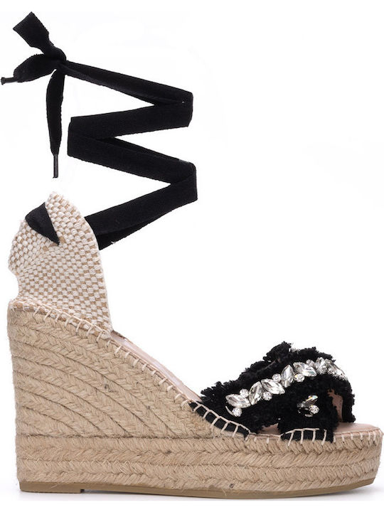 Valenciana Women's Leather Platform Espadrilles Black