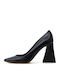 Leder Pumps mit Chunky hohem Absatz Schwarz