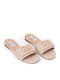 Leather Women's Flat Sandals in Beige Color