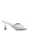 Leather Mules with Chunky High Heel in Silver Color