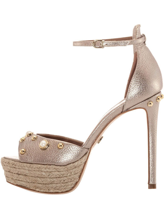 Leder Leder Sandalen mit Strass Gold