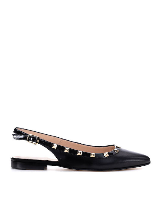 Δερμάτινες Γυναικείες Μπαλαρίνες Slingback σε Μαύρο Χρώμα
