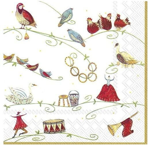 Χριστουγεννιάτικη Χαρτοπετσέτα Decoupage 12 Days Christmas Wh Gold