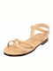 Leather Women's Flat Sandals in Beige Color