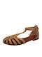 Fi2811 Leather Women's Flat Sandals Anatomic with Strap in Beige Color