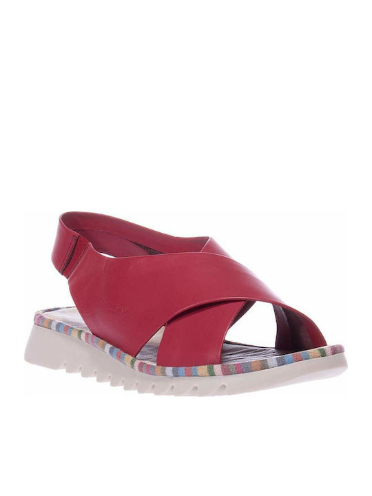 The Flexx Leather Women's Flat Sandals Anatomic in Red Color DS22