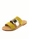 Leather Women's Flat Sandals in Yellow Color