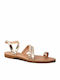 Leather Women's Flat Sandals in Gold Color