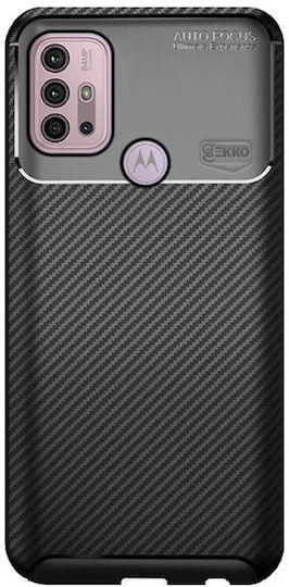 Motorola Moto G30 Stoßfeste Silikon Carbonfaser Design Schwarze Handyhülle