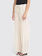 Women's Linen Trousers with Elastic Loose Fit Striped Natural Ecru