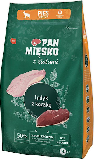 Pan Miesko 9kg Dry Food for Adult Dogs with Meat, Turkey and Duck