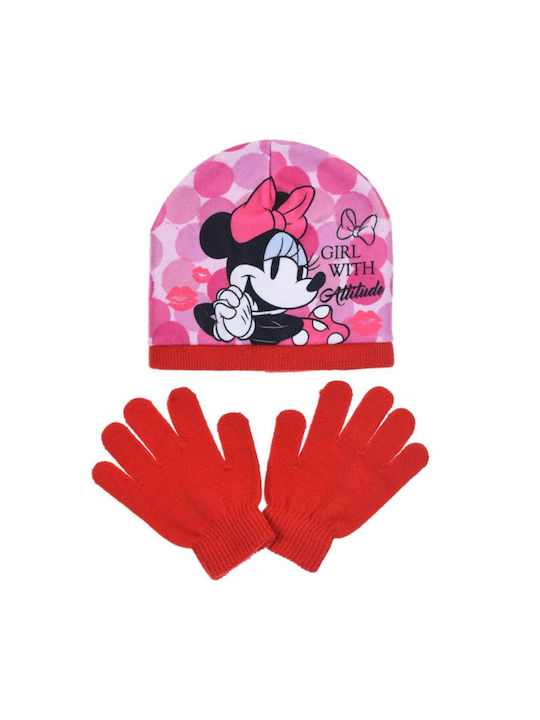 Minnie Детски Шапки Комплект с Ръкавици Червен