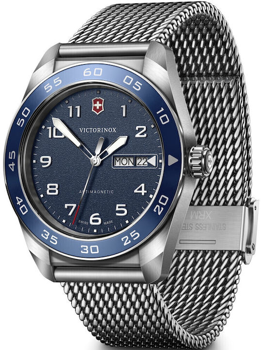Victorinox Herrenuhr 42mm Batterie mit Silber Metallarmband