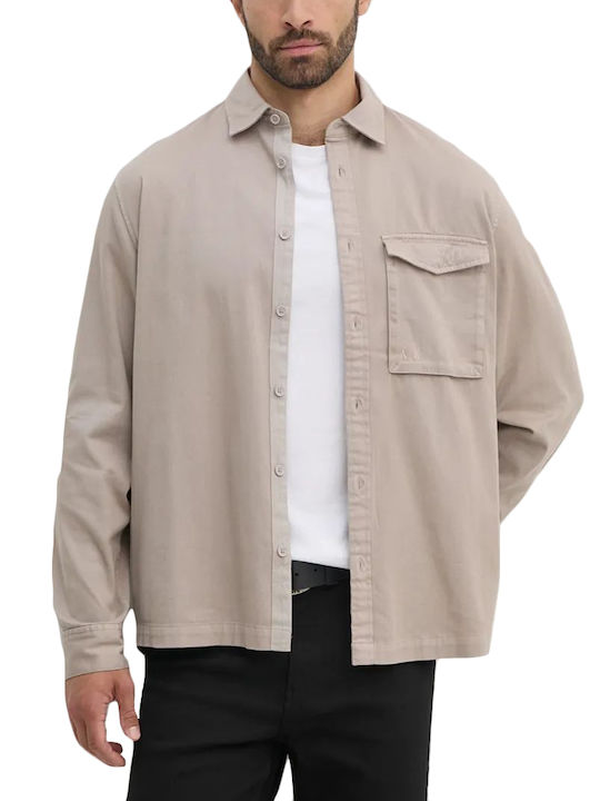 Long-sleeved Cotton Shirt Beige