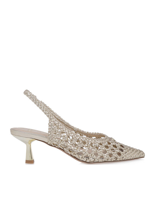 Synthetic Leather Gold Low Heels Selena 851