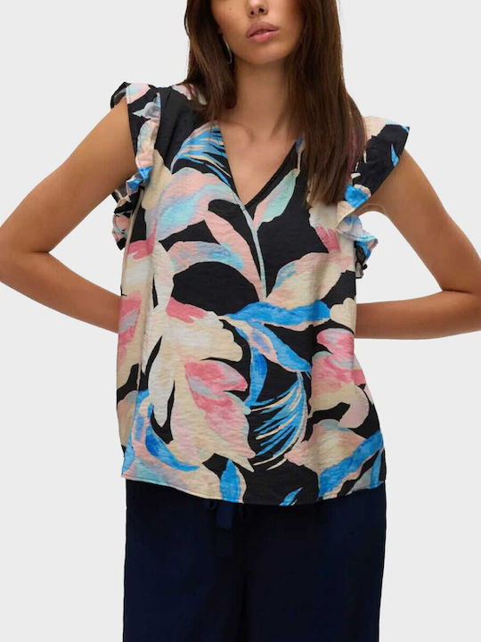 Vero Moda Women's Blouse Short Sleeve Black Multi