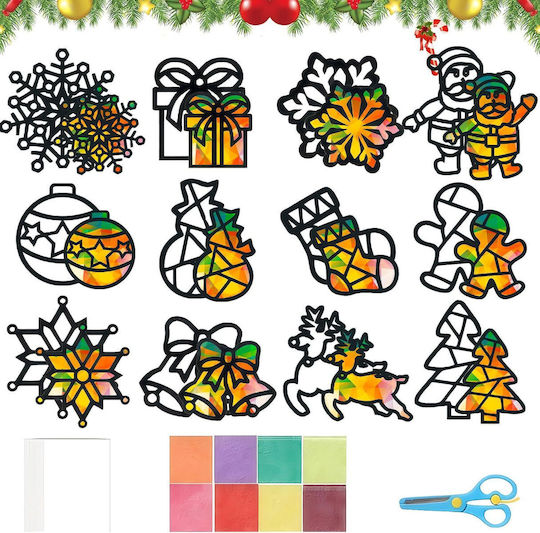 DIY-Weihnachtsfensterdekorationen Set 12 Stück Bunte Papierbilder