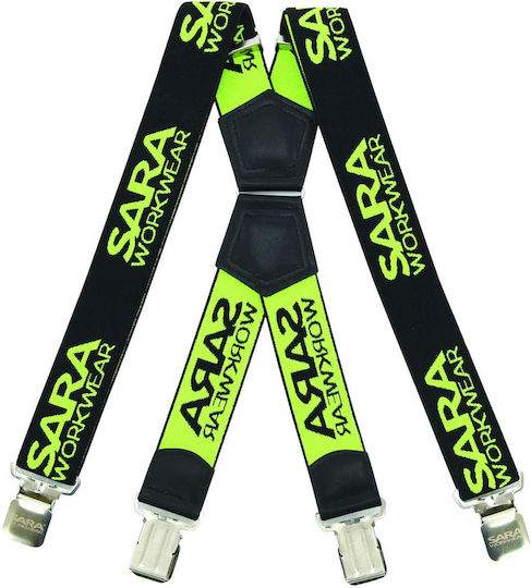 Bretelii elastice de lucru Sara Workwear negru galben fluorescent
