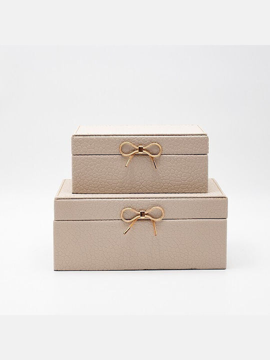 Set of 2 Wooden Decorative Boxes Leatherette Beige 25x15x11 & 20x12x9cm Estheti 819-00324
