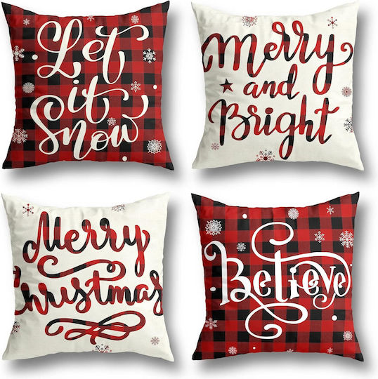 Weihnachtskissenbezüge 45 x 45 cm Rot Weiß Set 4