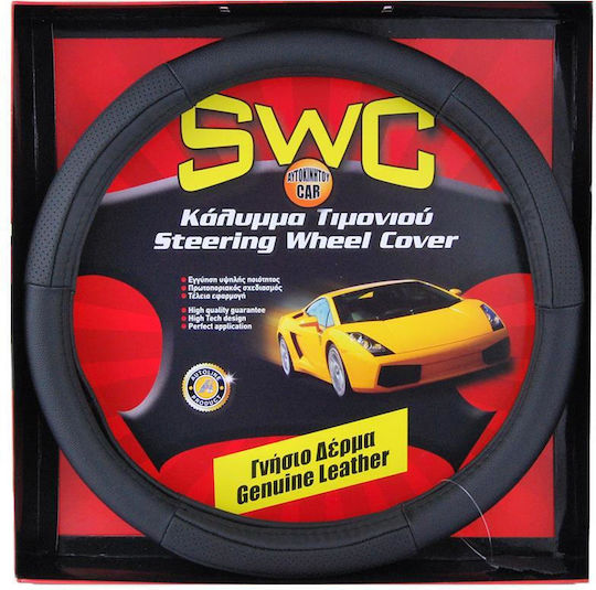 Autoline Auto-Lenkradabdeckung mit Durchmesser 38cm Leder Schwarz mit Schwarzer Naht