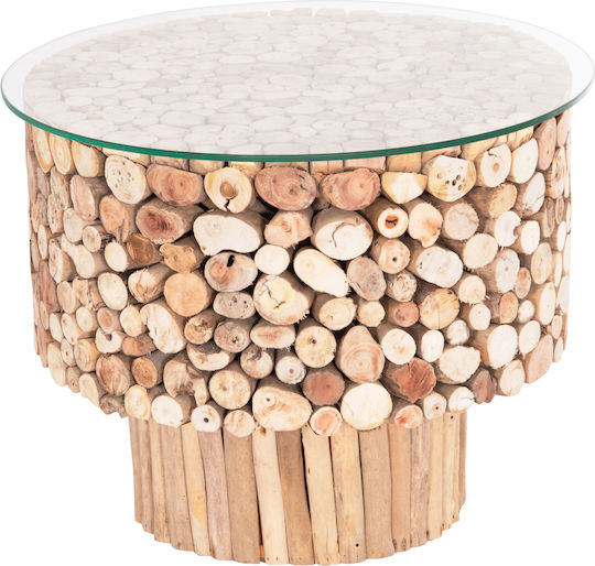 Round Side Table Sparrow Made of Solid Wood Driftwood 65x65x51 cm