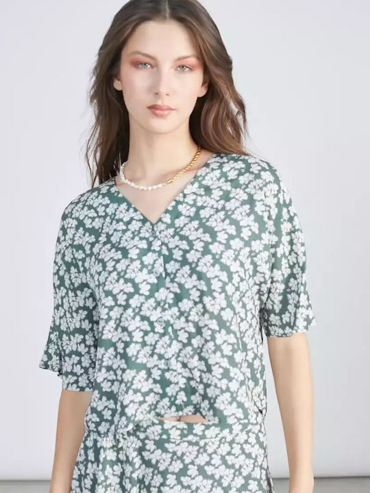 Women's Floral Short Sleeve Shirt green