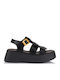Δερμάτινα Γυναικεία Σανδάλια Flatforms Μαύρα