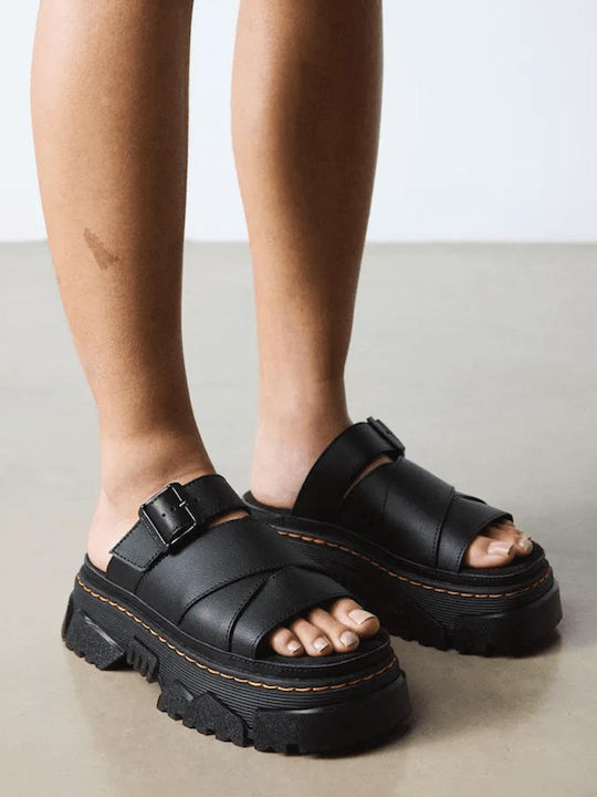 Martens Slide Leder Flache Sandalen für Damen in Schwarz Farbe - Main Image