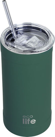 Ecolife Glass Thermos Stainless Steel BPA Free 500ml STRAW TEAL GREEN with Straw