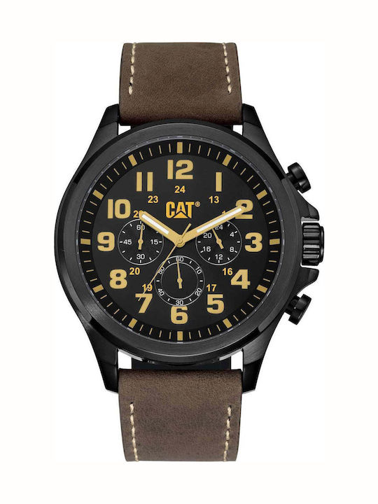 CAT Operator Herrenuhr Chronograph Batterie mit Braun Lederarmband