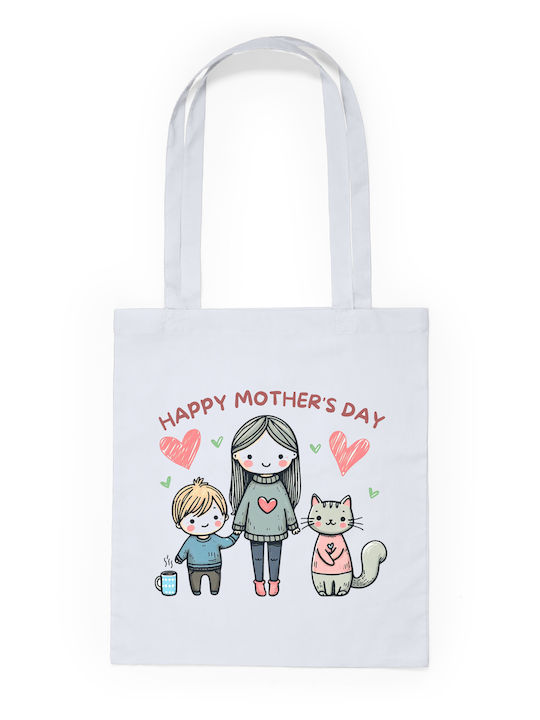 Τσάντα Πάνινη Λευκό Μακριά Χερούλια 100% Cotton 140gsm Happy Mothers Day Dp2366