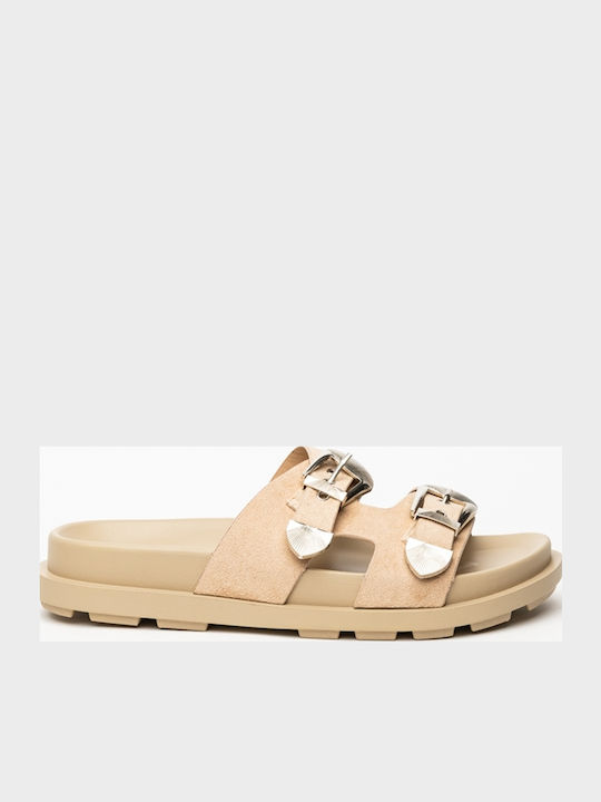 Women's Flat Sandals in Beige Color