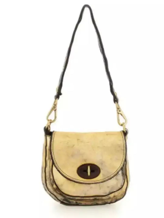 Leder Damentasche Schultertasche Gold