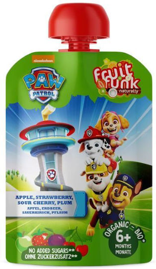 FruitFunk Frucht-Gemüse-Püree mit Geschmack Apfel, Erdbeere, Sauerkirsche & Pflaume Ohne Zuckerzusatz 90gr für 6+ Monate