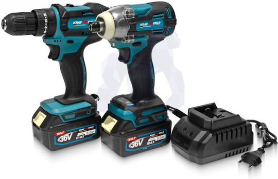 Kraft World TOOLS-TM25 Set Impact Drill Driver Impact Driver Brushless  36V with Batteries 8Ah and Case