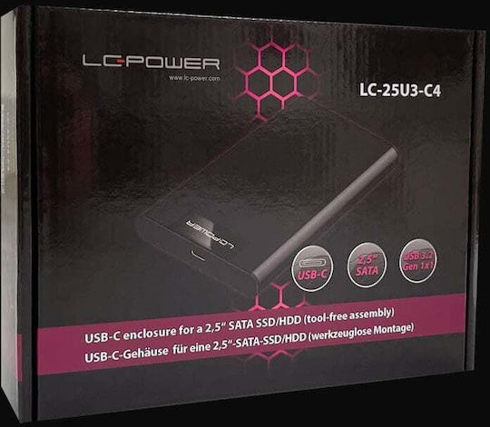 LC-Power Case for Hard Drive 2.5" SATA III with Connection SATA USB 3.2 Type-C