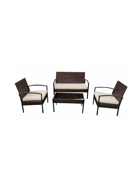 Set Cameră De Zi Pentru Exterior 4 Piese Maro Cu Perne