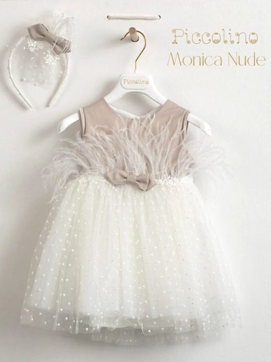 Piccolino Monica Nude Baptism Clothing Set with Hair Accessories & Dress made of Tulle 2pcs