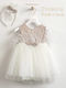 Piccolino Monica Nude Baptism Clothing Set with Hair Accessories & Dress made of Tulle 2pcs