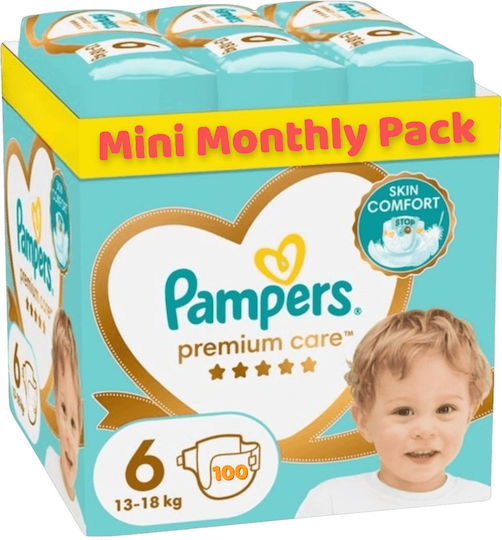 Pampers Памперси с лента Premium Care Месечен Пакет № 6 за 13-18kg 100бр