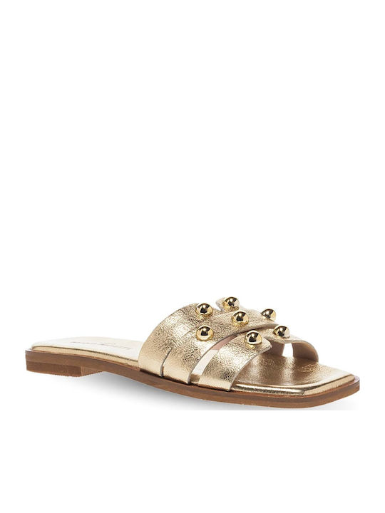 Leder Flache Sandalen für Damen in Gold Farbe