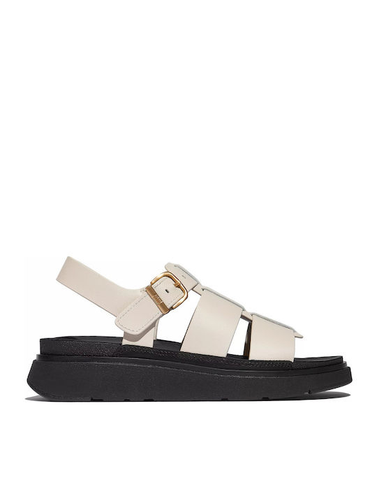 Leather Women's Flat Sandals in Beige Color