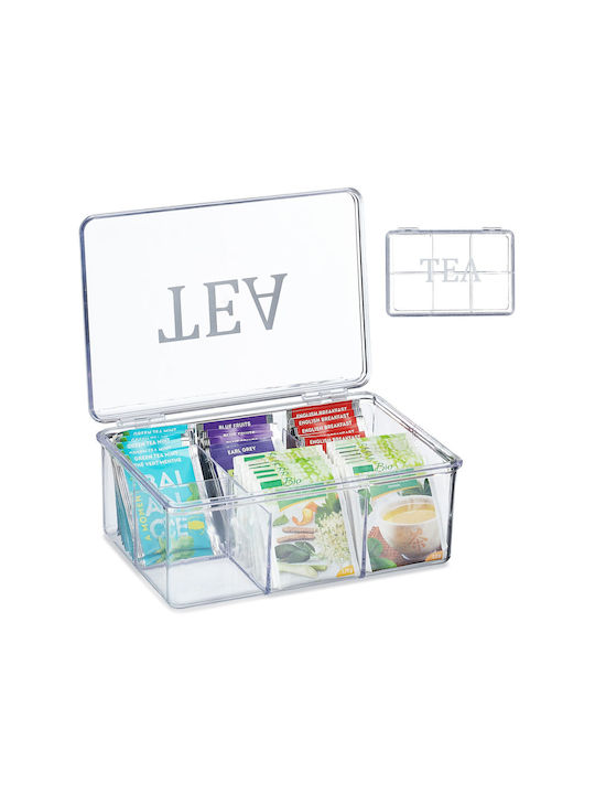 Relaxdays Box für Tee mit Deckel Kunststoff Transparent 15x9x21.5cm