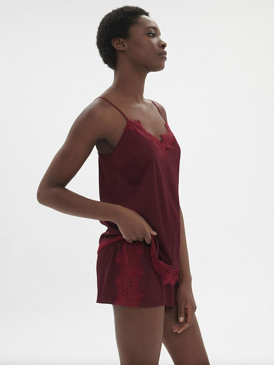 Simone Perele Sommer Damen Schlafanzug Kurze Hosen Burgundisch