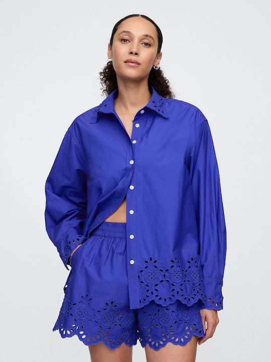 GAP Μακρυμάνικο Γυναικείο Πουκάμισο Dazzling Blue